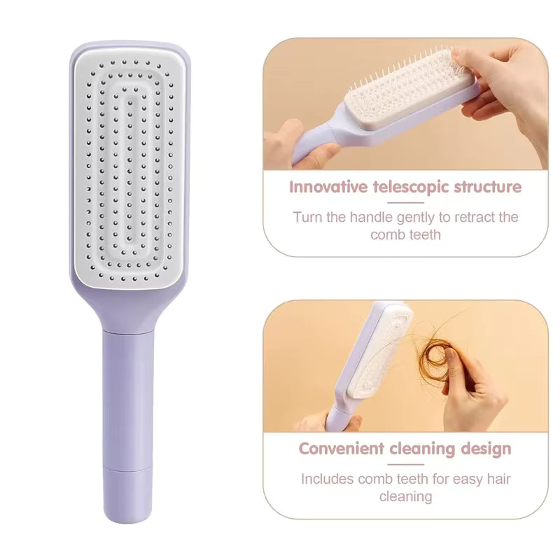 Revolutionary Self-Cleaning Hairbrush for Women - Effortless One-Key Cleaning & Scalp Massage Comb with Anti-Static Technology